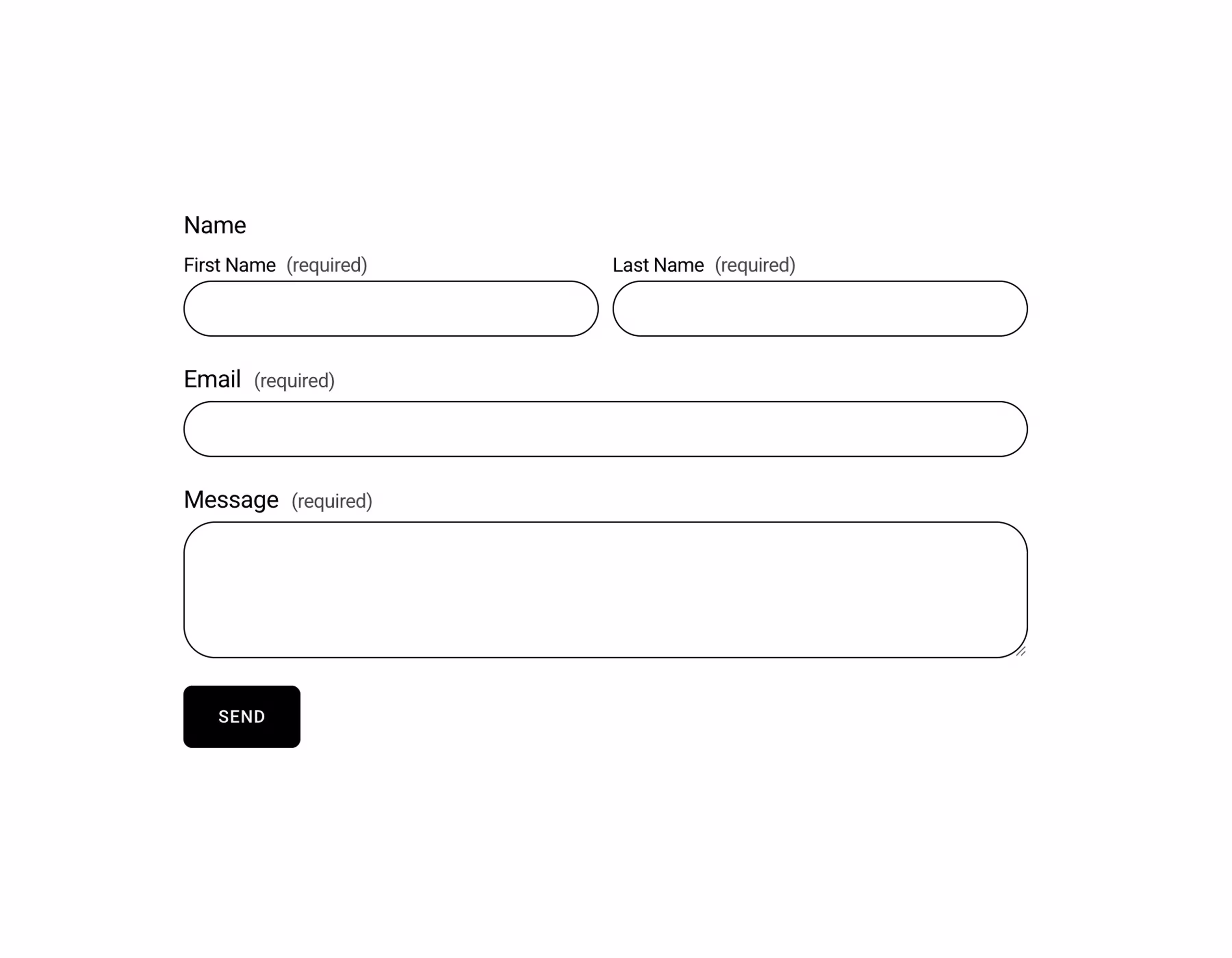 A Squarespace contact form with name, email, message fields and a Send button